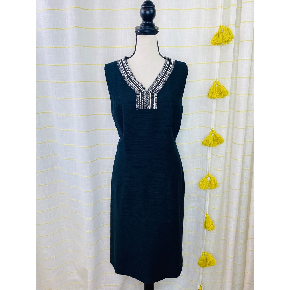 Talbots Black Tweed A-Line Sheath Dress Womens 12 Career Chic Classic Modest